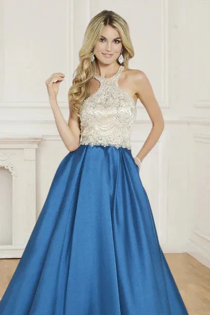 A Line Formal Dresses Scoop Satin With Beads Sweep Train