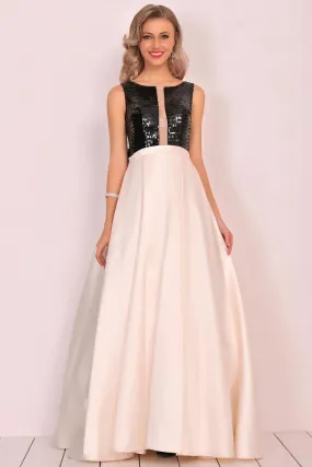 A Line Formal Dresses Scoop Satin With Sequins Bow Floor Length