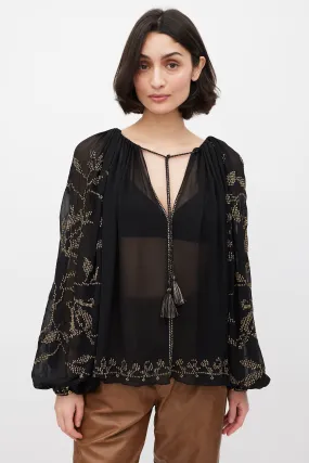 Black & Gold Embroirdered Sheer Top