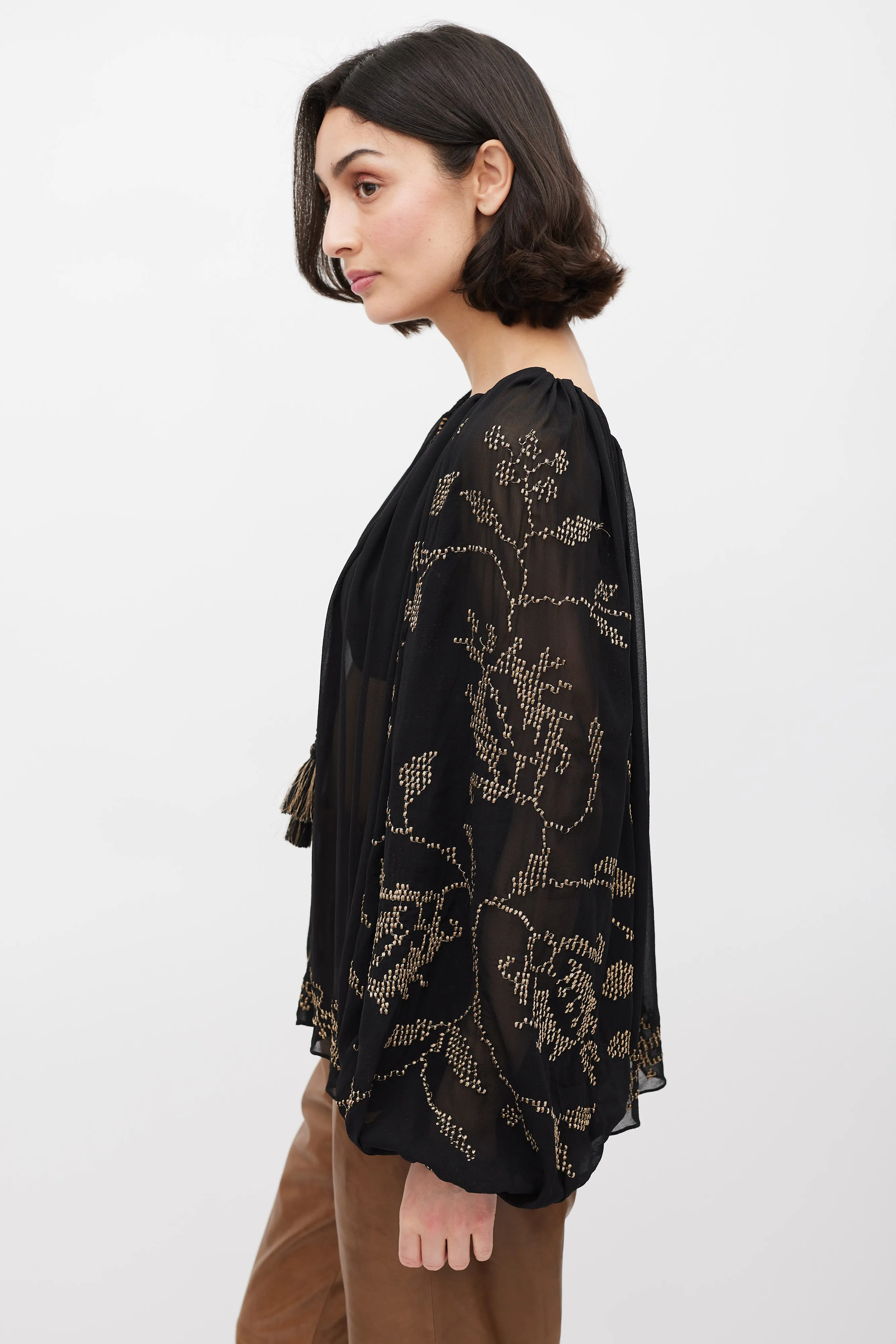 Black & Gold Embroirdered Sheer Top