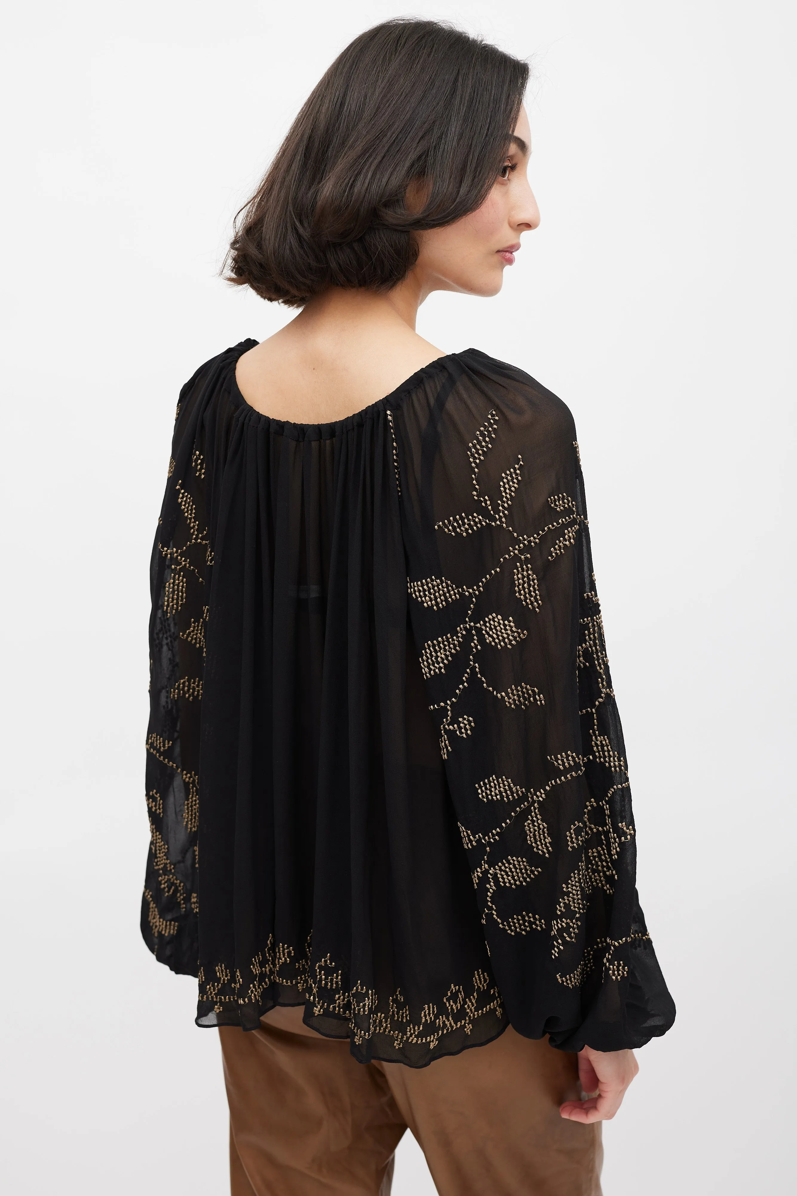 Black & Gold Embroirdered Sheer Top