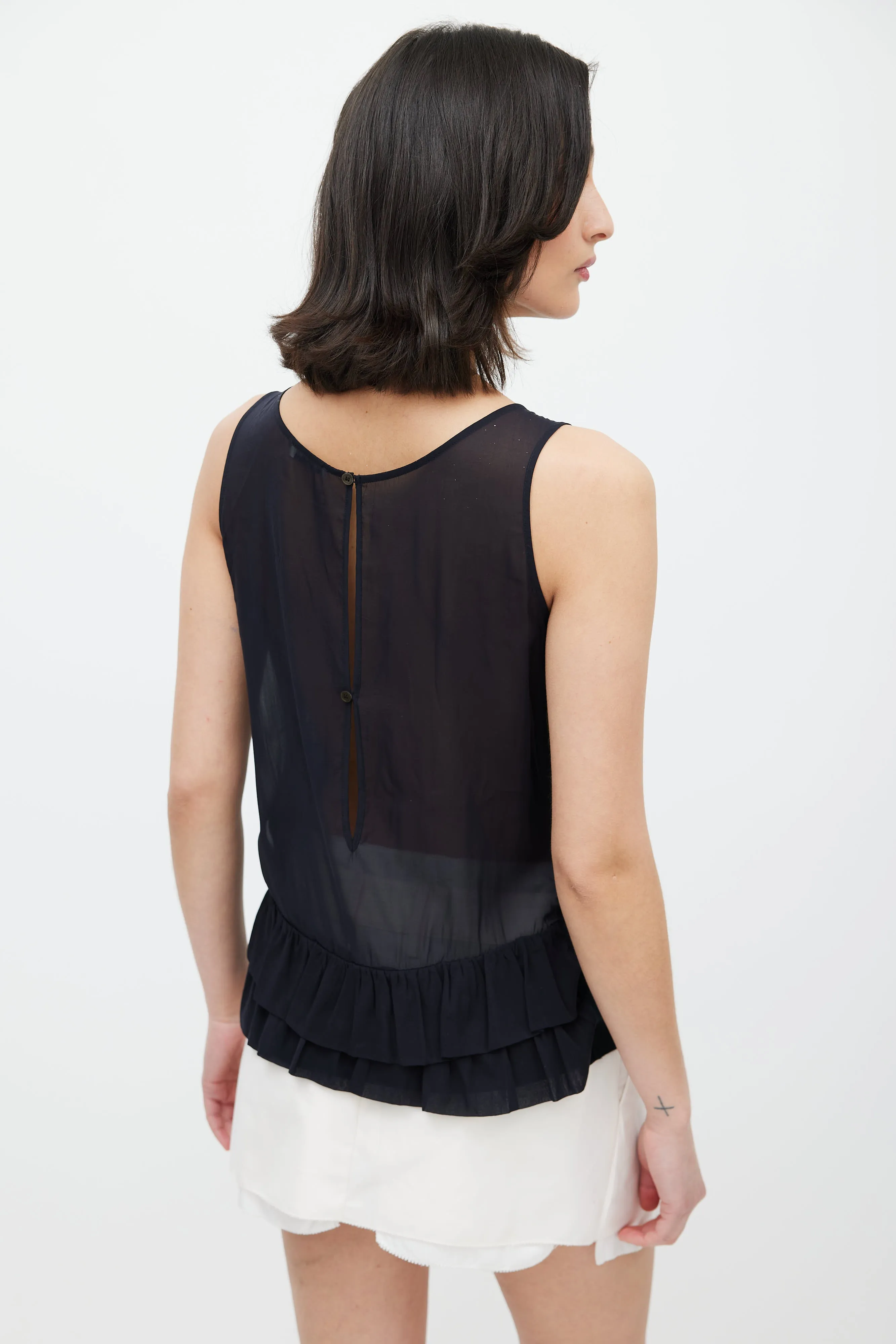 Black Sheer Ruffled Tank