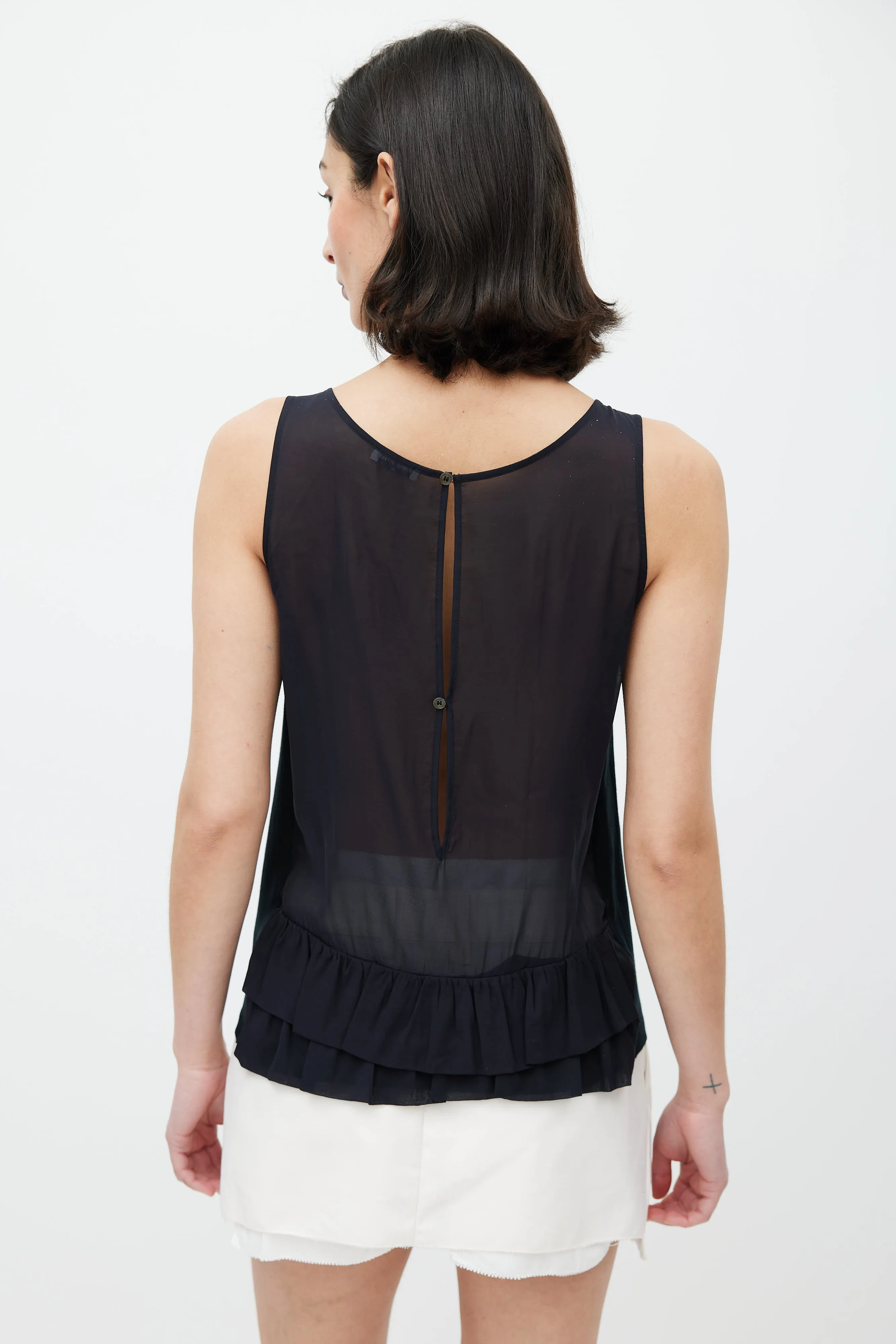 Black Sheer Ruffled Tank