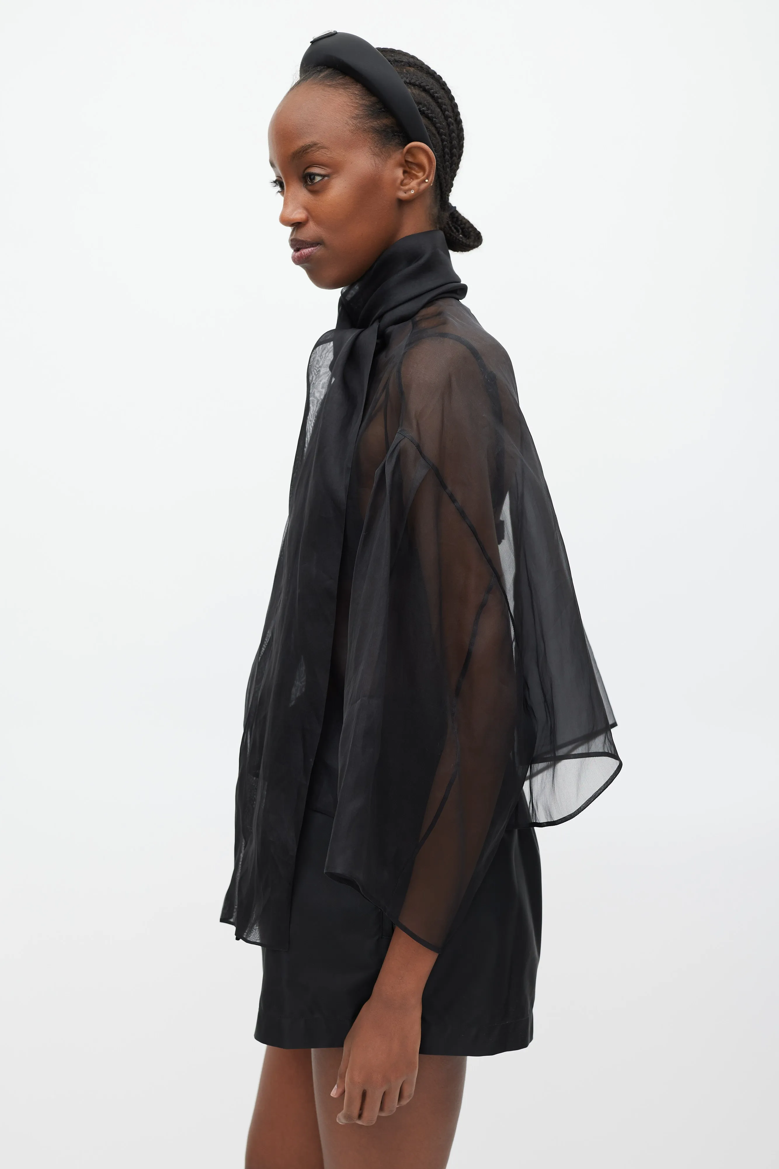 Black Sheer Silk Tie Top