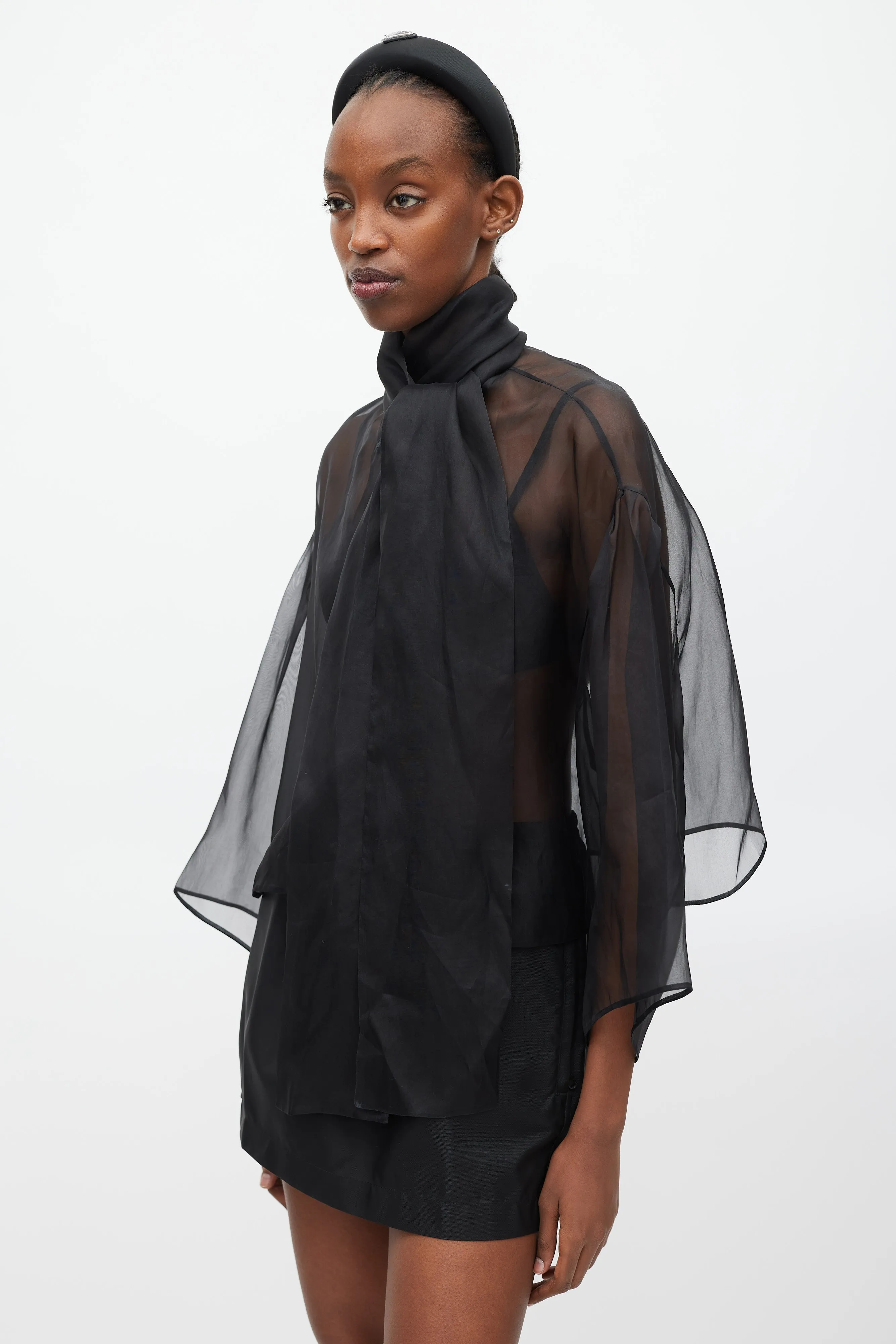 Black Sheer Silk Tie Top