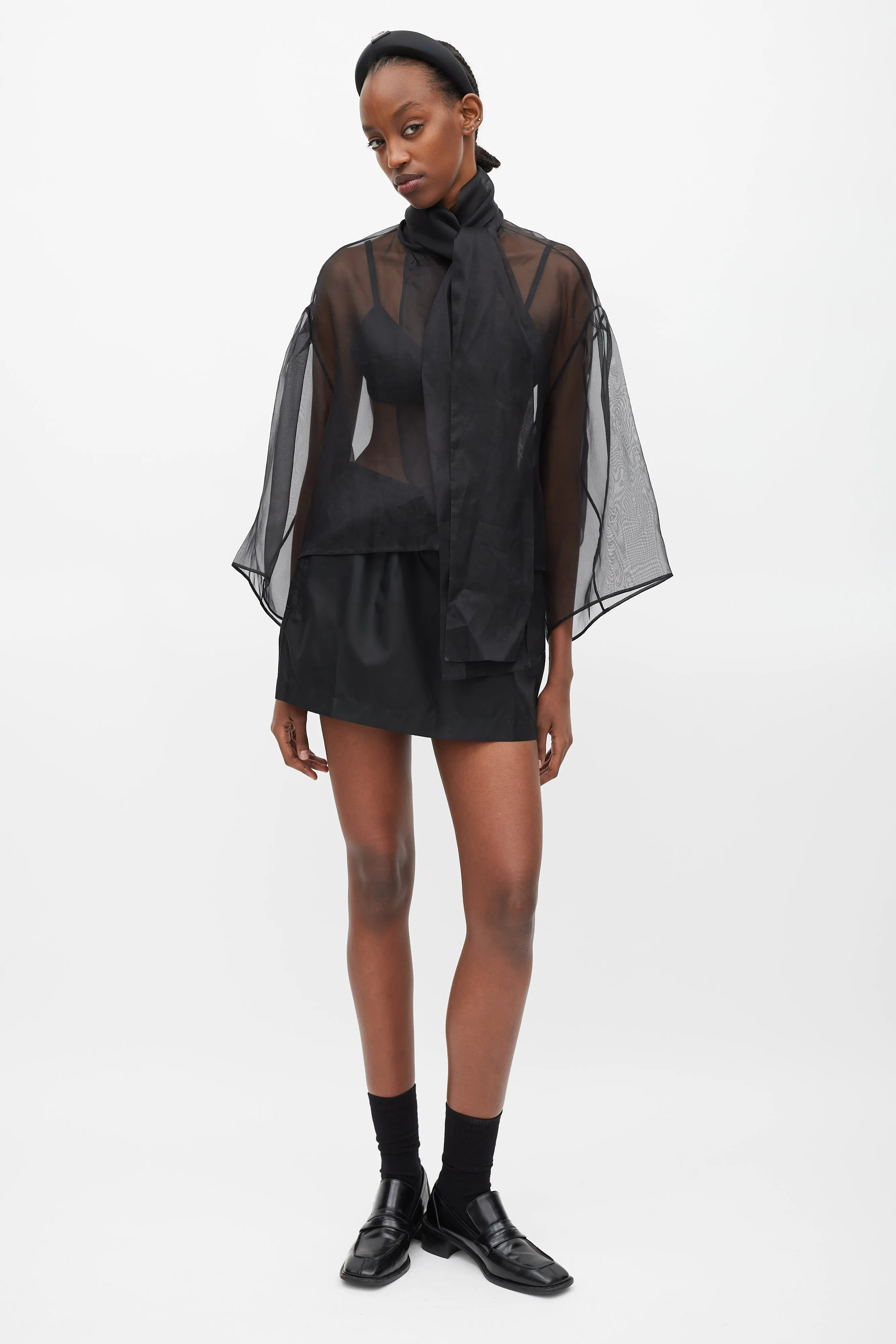 Black Sheer Silk Tie Top