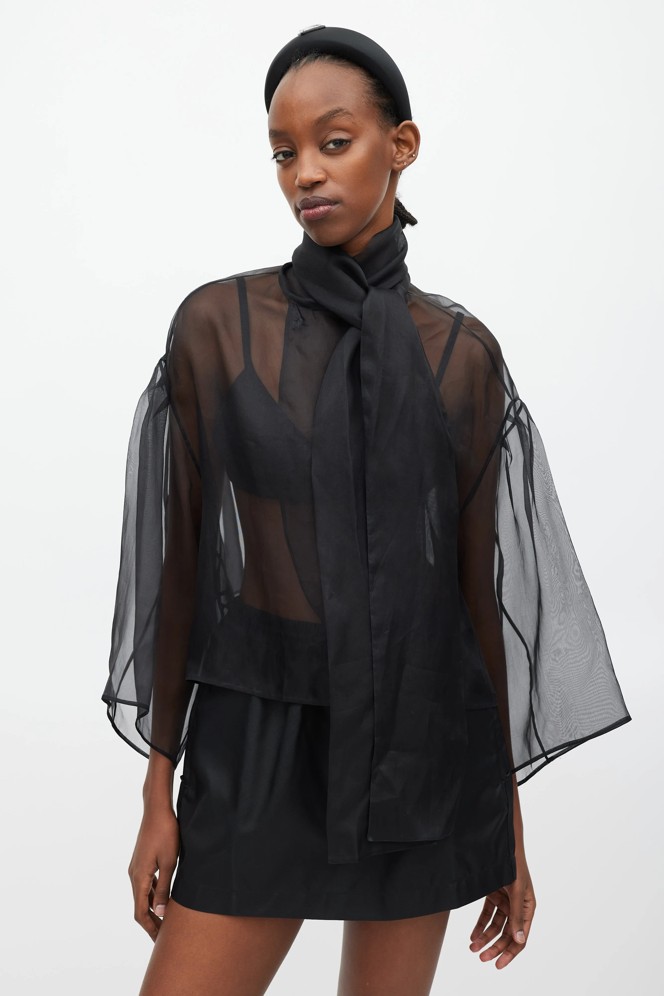 Black Sheer Silk Tie Top