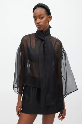 Black Sheer Silk Tie Top