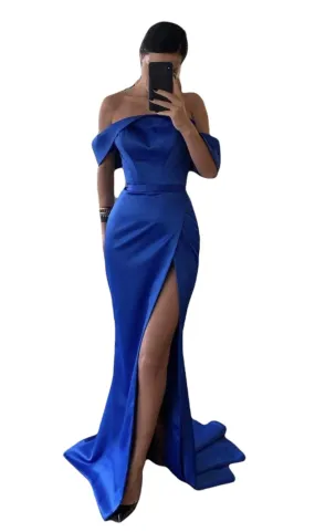 Blue Satin Evening Dress