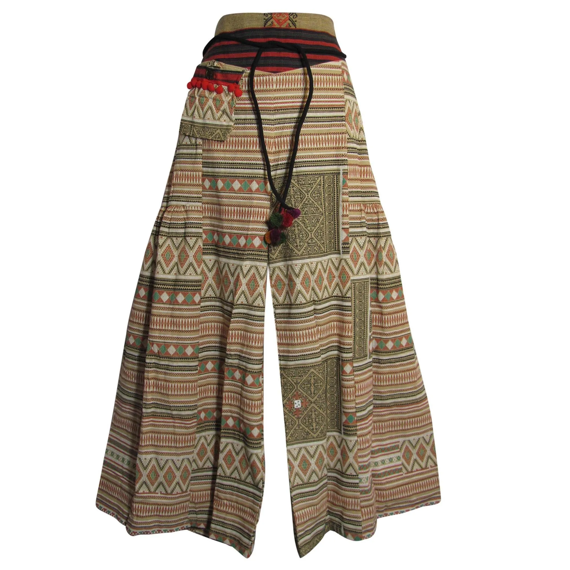 Bohemian Ethnic Samurai Gaucho Wide-Leg Harem Pants