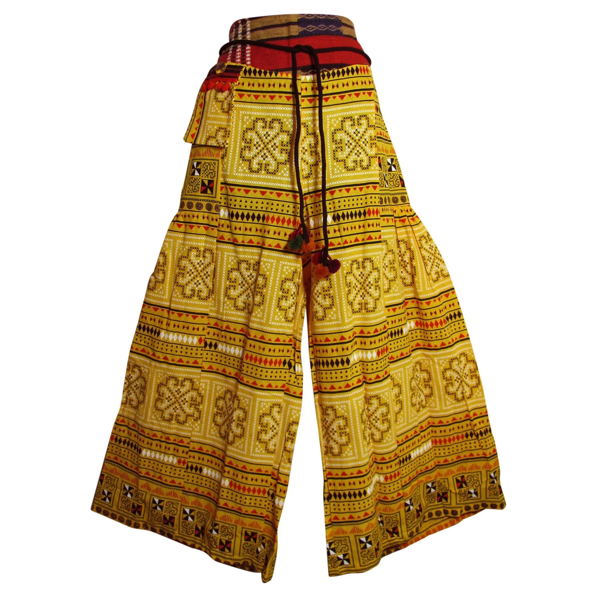 Bohemian Ethnic Samurai Gaucho Wide-Leg Harem Pants