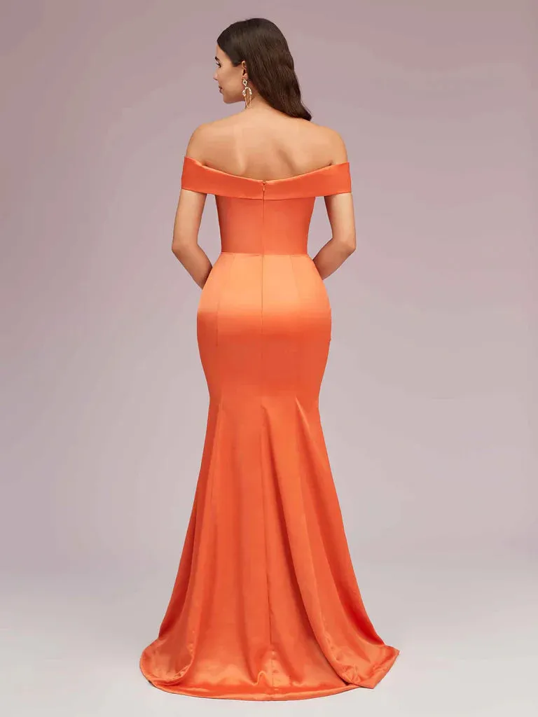 Bridesmaid Dresses Soft Satin Mermaid Off Shoulder Unique Online