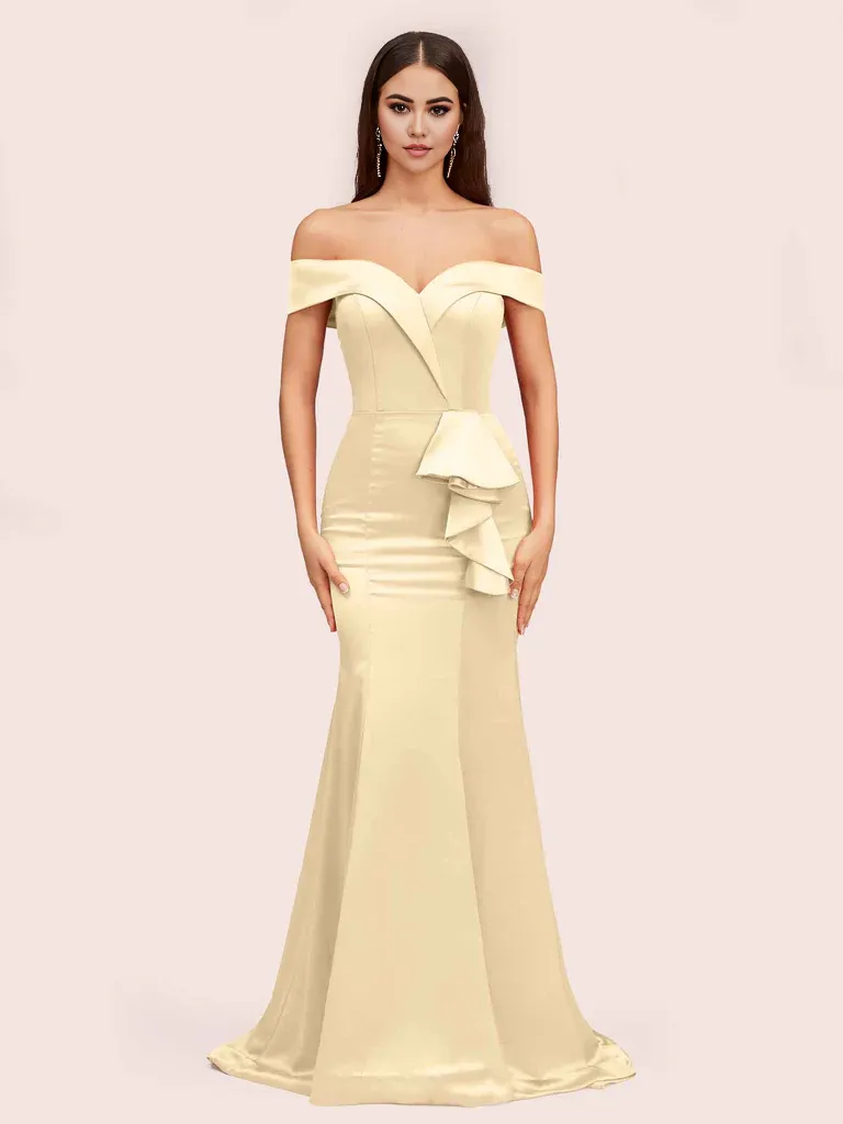 Bridesmaid Dresses Soft Satin Mermaid Off Shoulder Unique Online