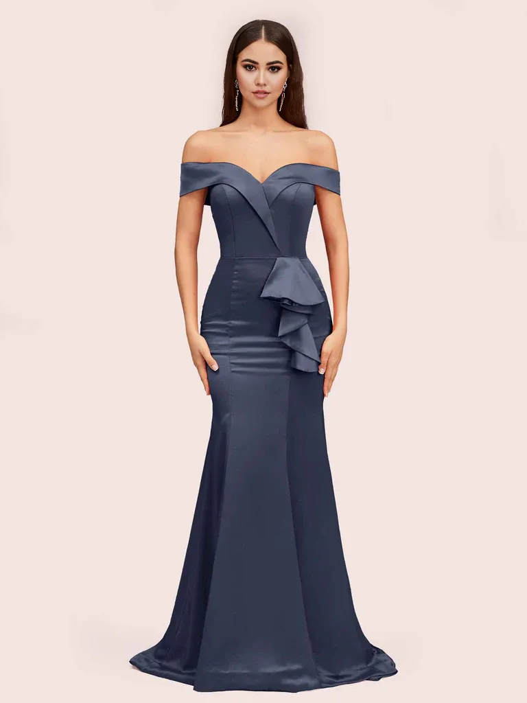 Bridesmaid Dresses Soft Satin Mermaid Off Shoulder Unique Online