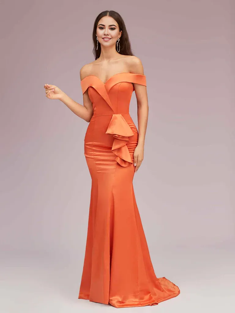 Bridesmaid Dresses Soft Satin Mermaid Off Shoulder Unique Online