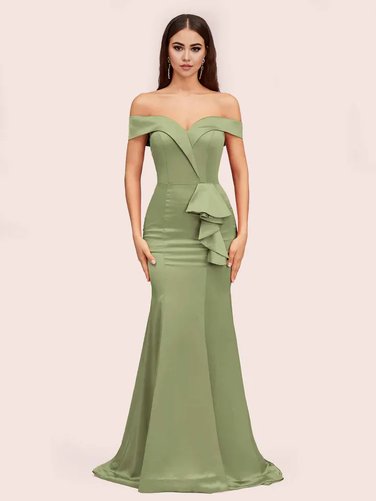 Bridesmaid Dresses Soft Satin Mermaid Off Shoulder Unique Online