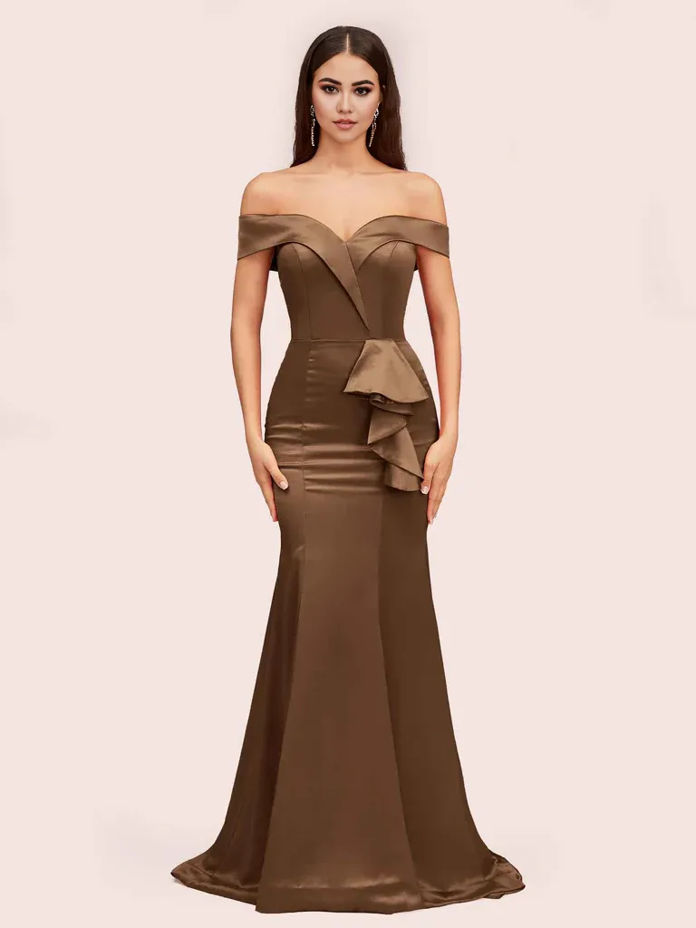 Bridesmaid Dresses Soft Satin Mermaid Off Shoulder Unique Online