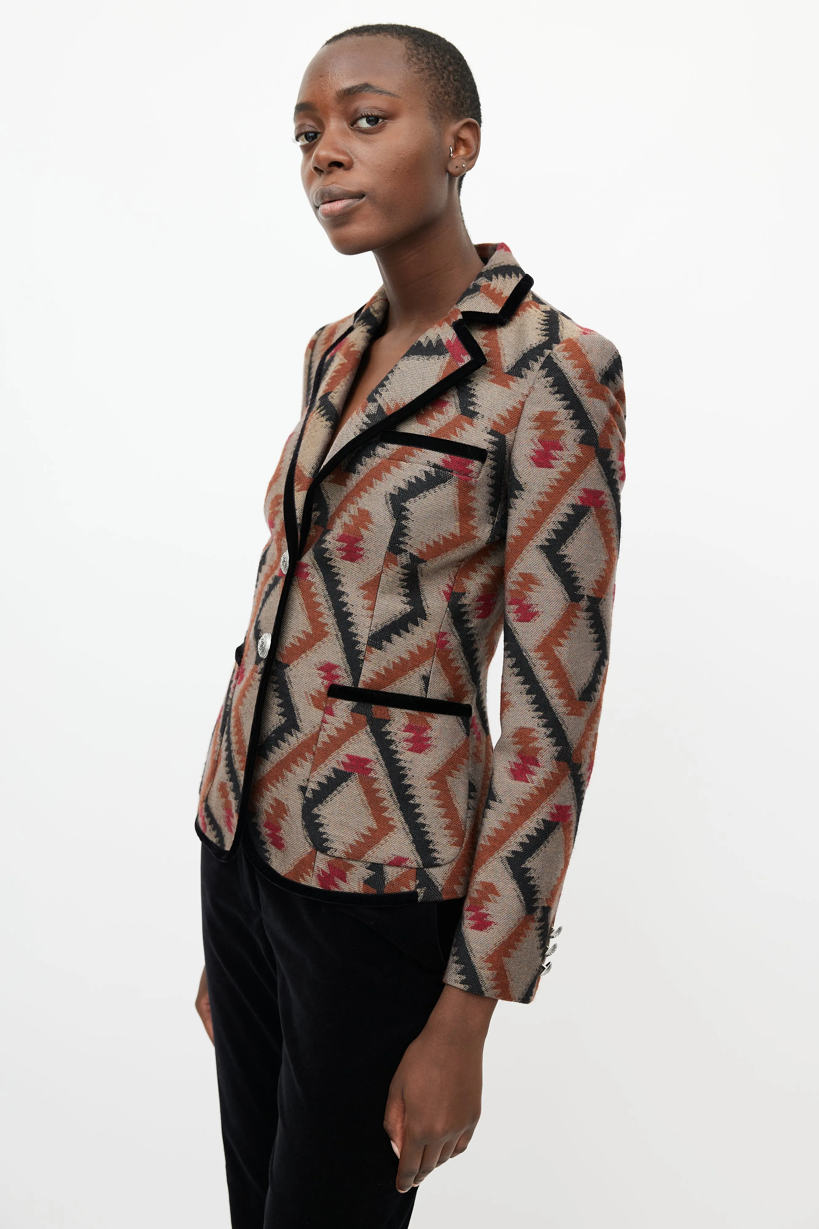 Brown & Multi Geometric Blazer