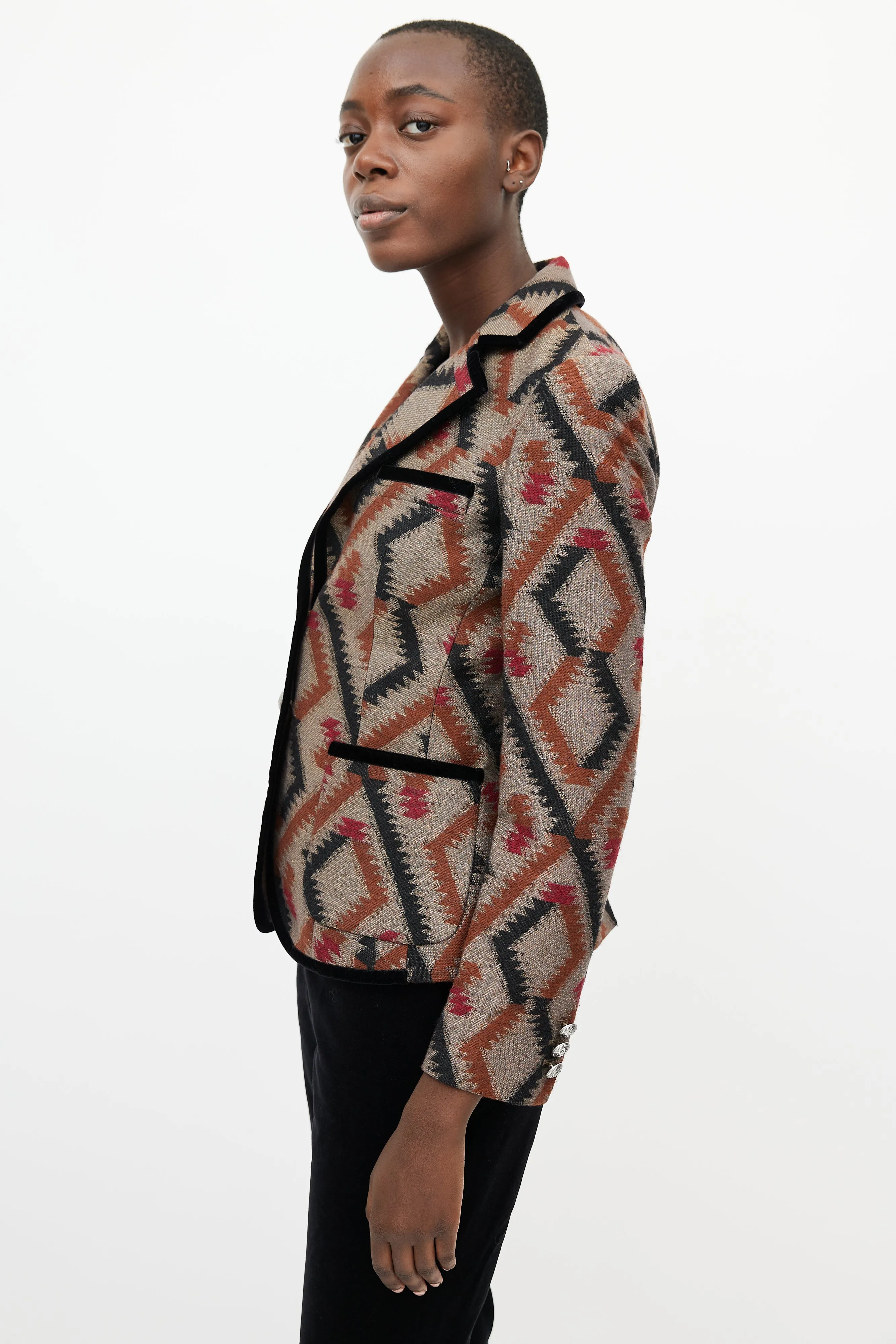 Brown & Multi Geometric Blazer