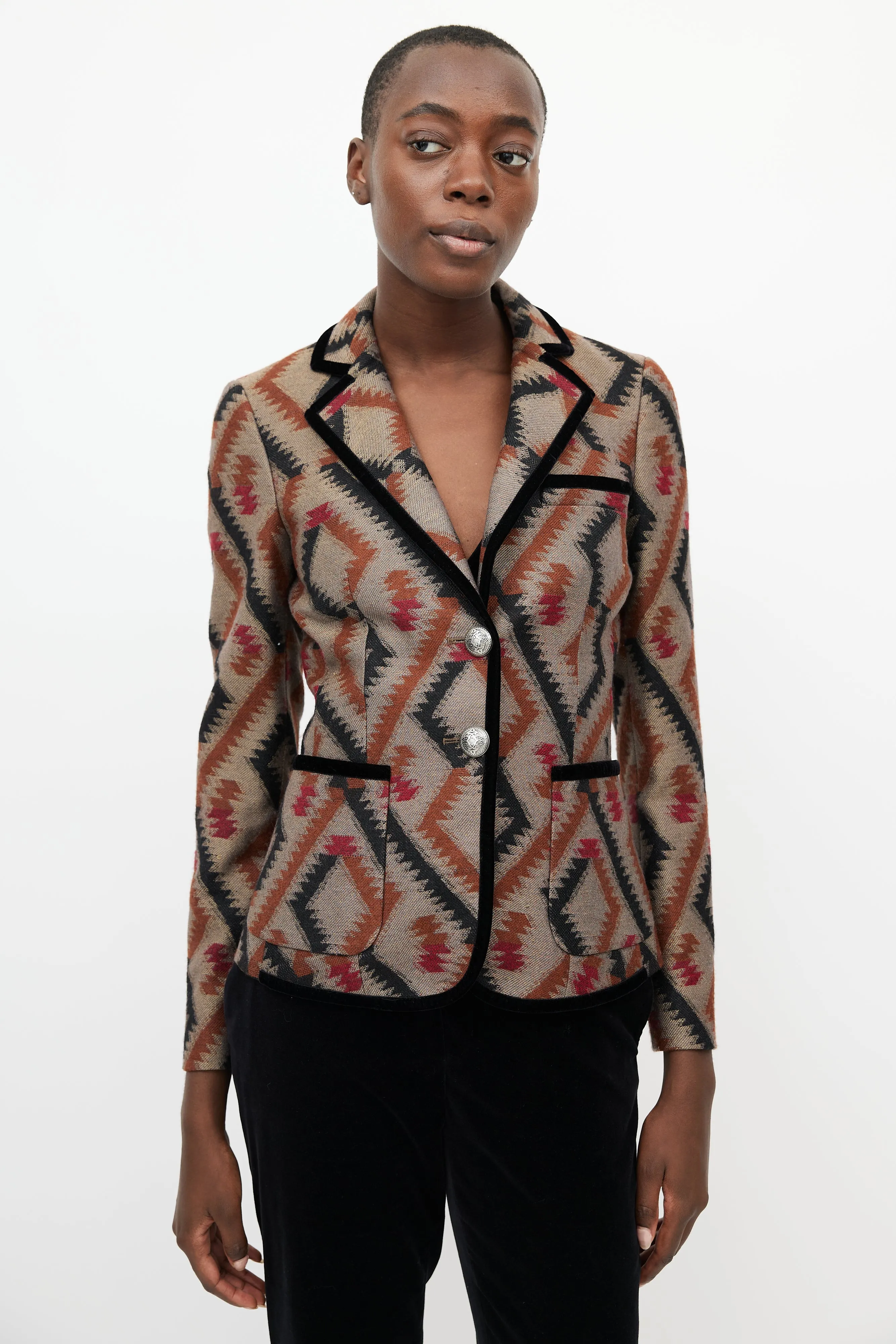 Brown & Multi Geometric Blazer