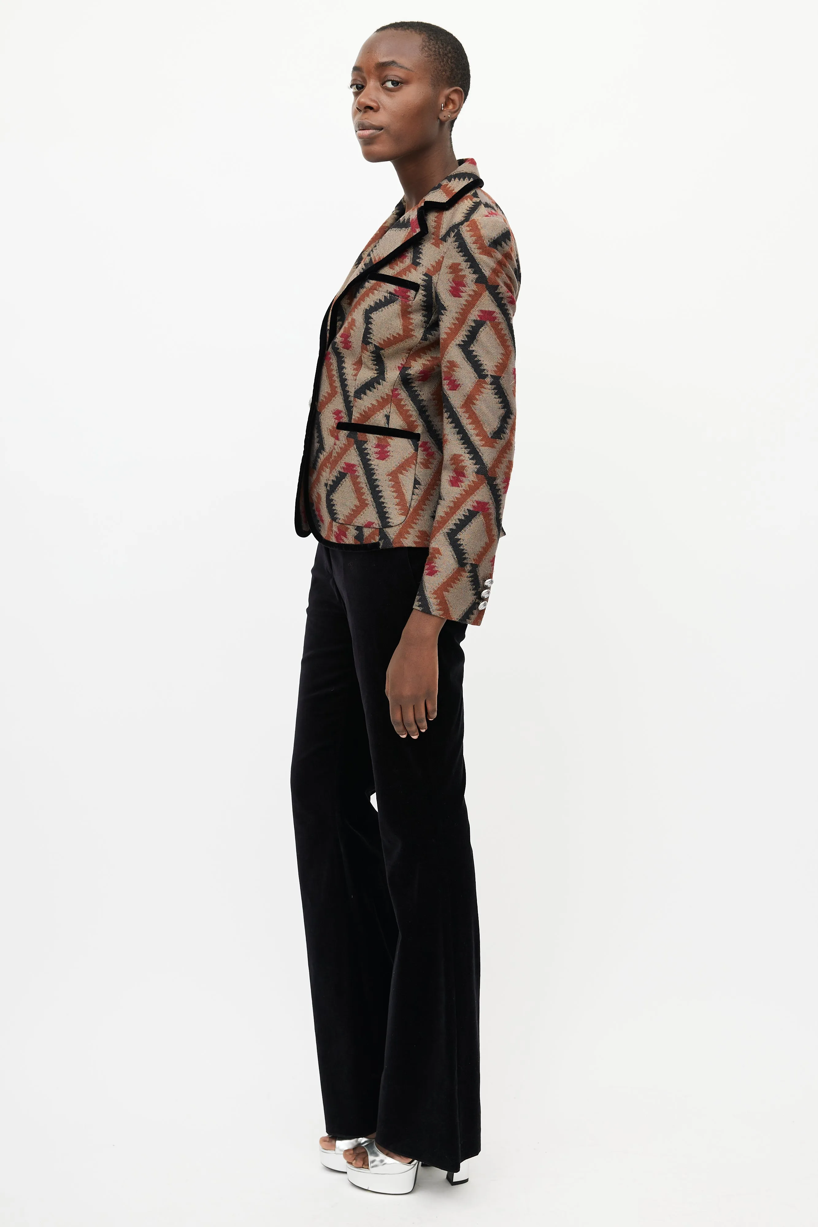 Brown & Multi Geometric Blazer