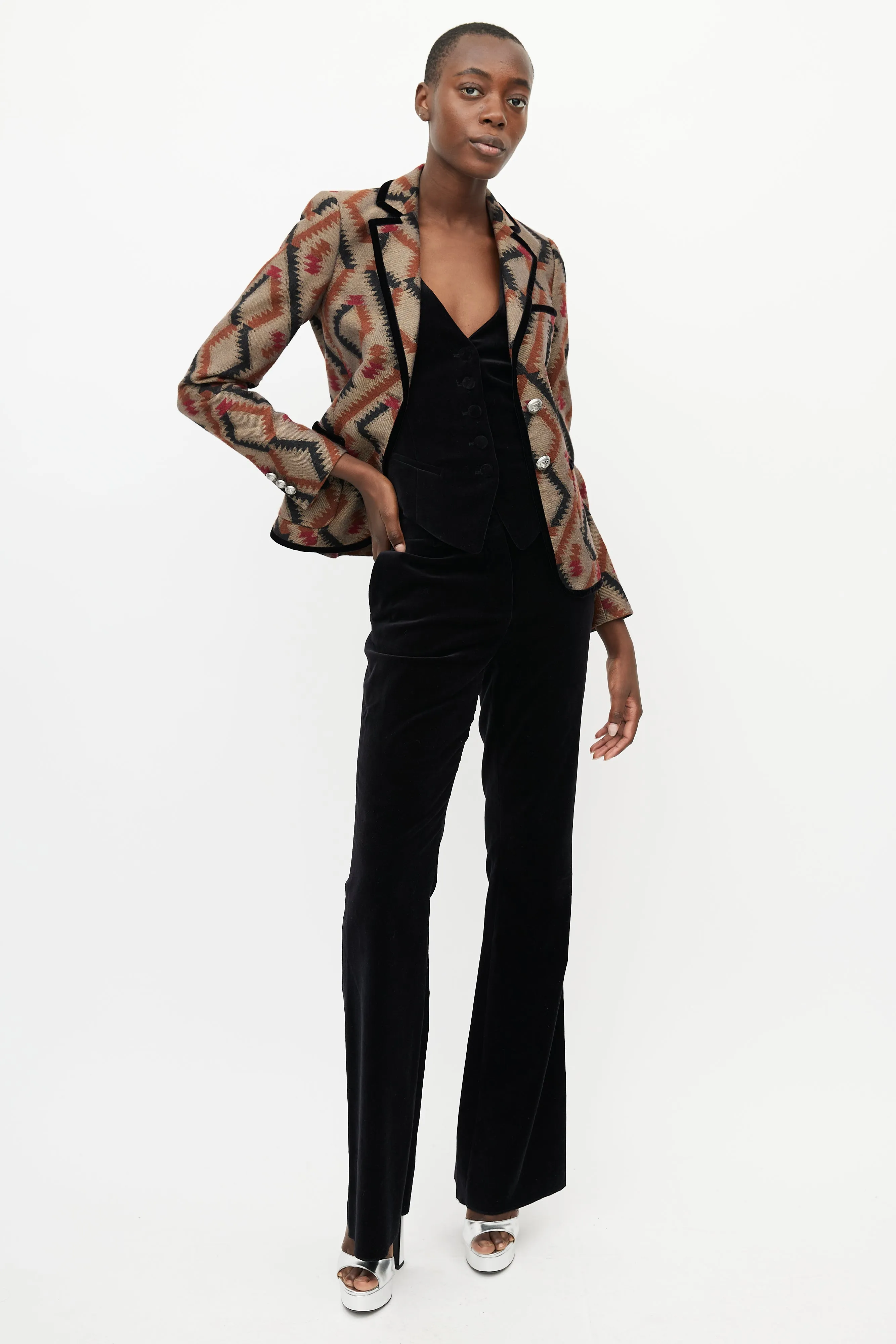 Brown & Multi Geometric Blazer