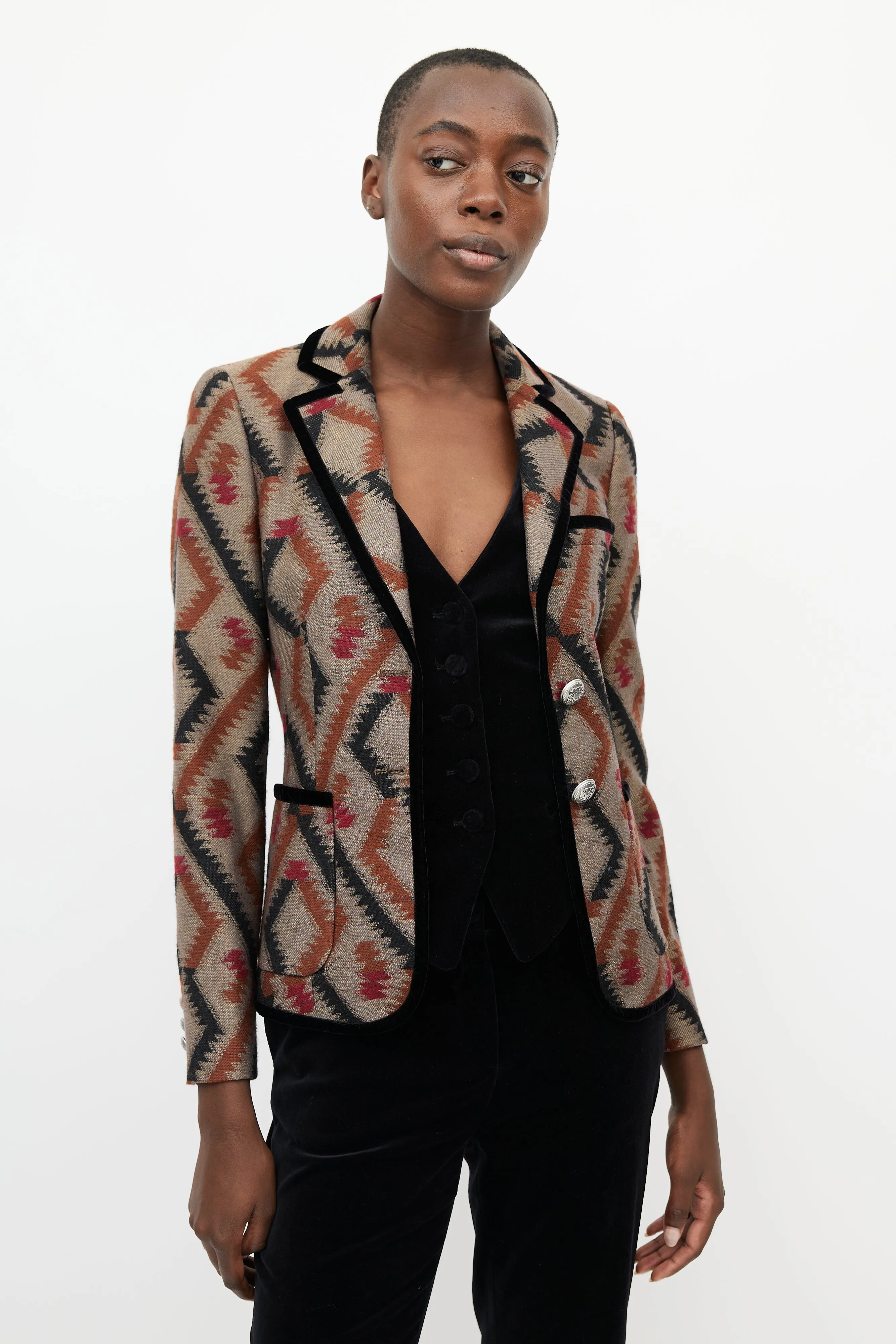 Brown & Multi Geometric Blazer