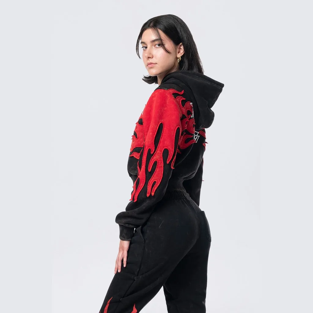 Cropped Racing Hoodie - Black
