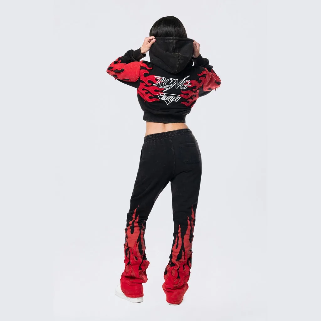 Cropped Racing Hoodie - Black