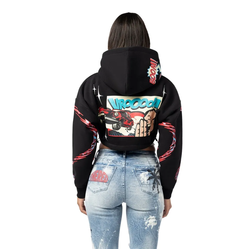 Dropped Shoulder Cropped Hoodie - Black