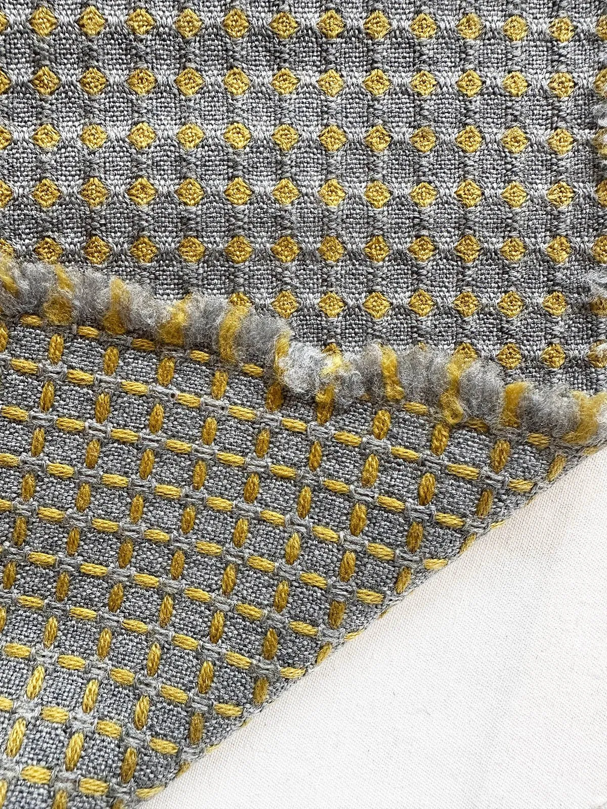 Italian Soft Diamond Dot Weave Woolen in Citron/Dusty Blue