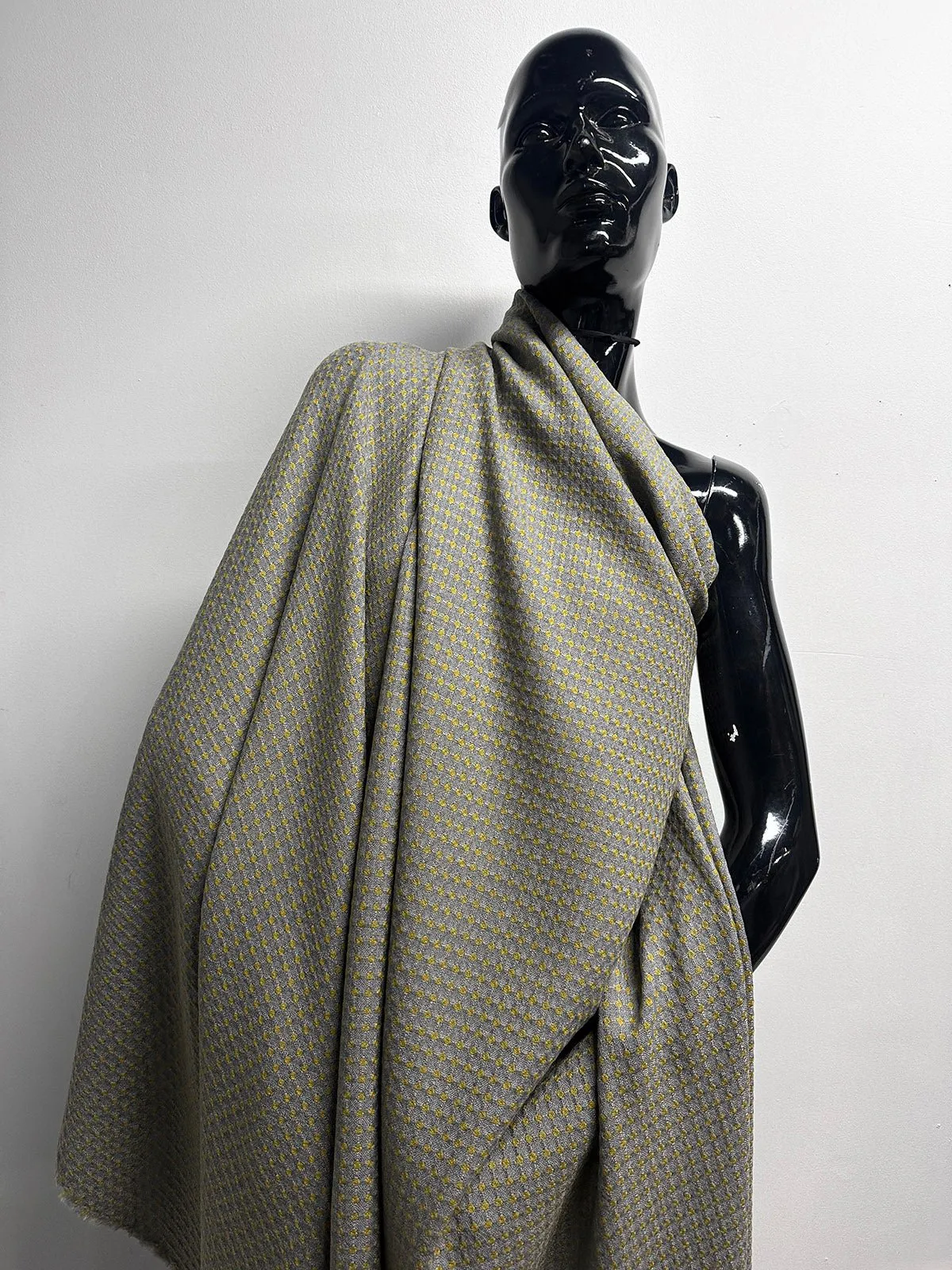 Italian Soft Diamond Dot Weave Woolen in Citron/Dusty Blue