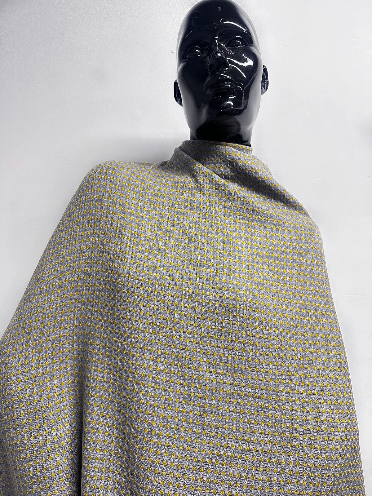 Italian Soft Diamond Dot Weave Woolen in Citron/Dusty Blue