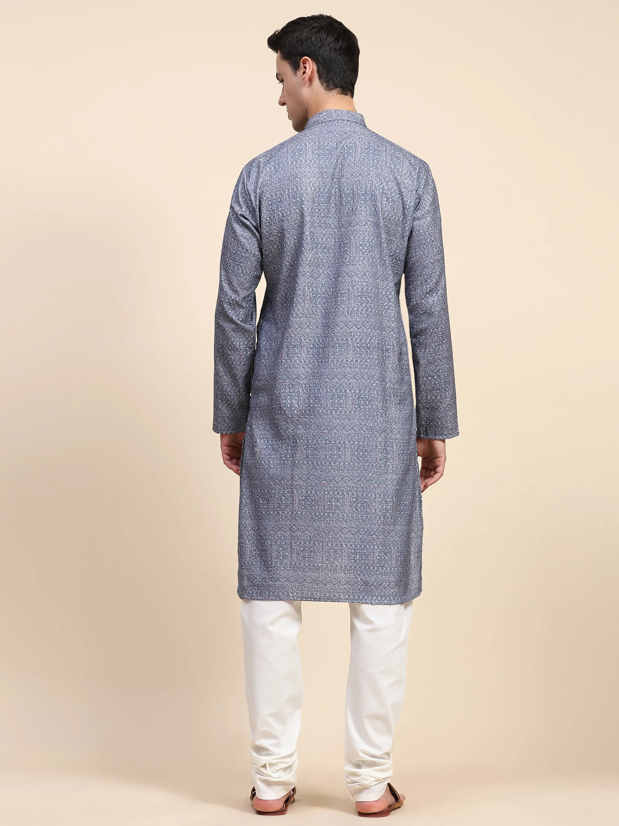 Men’s Embroidered Sequined Kurta with Pajama 2-Piece Set