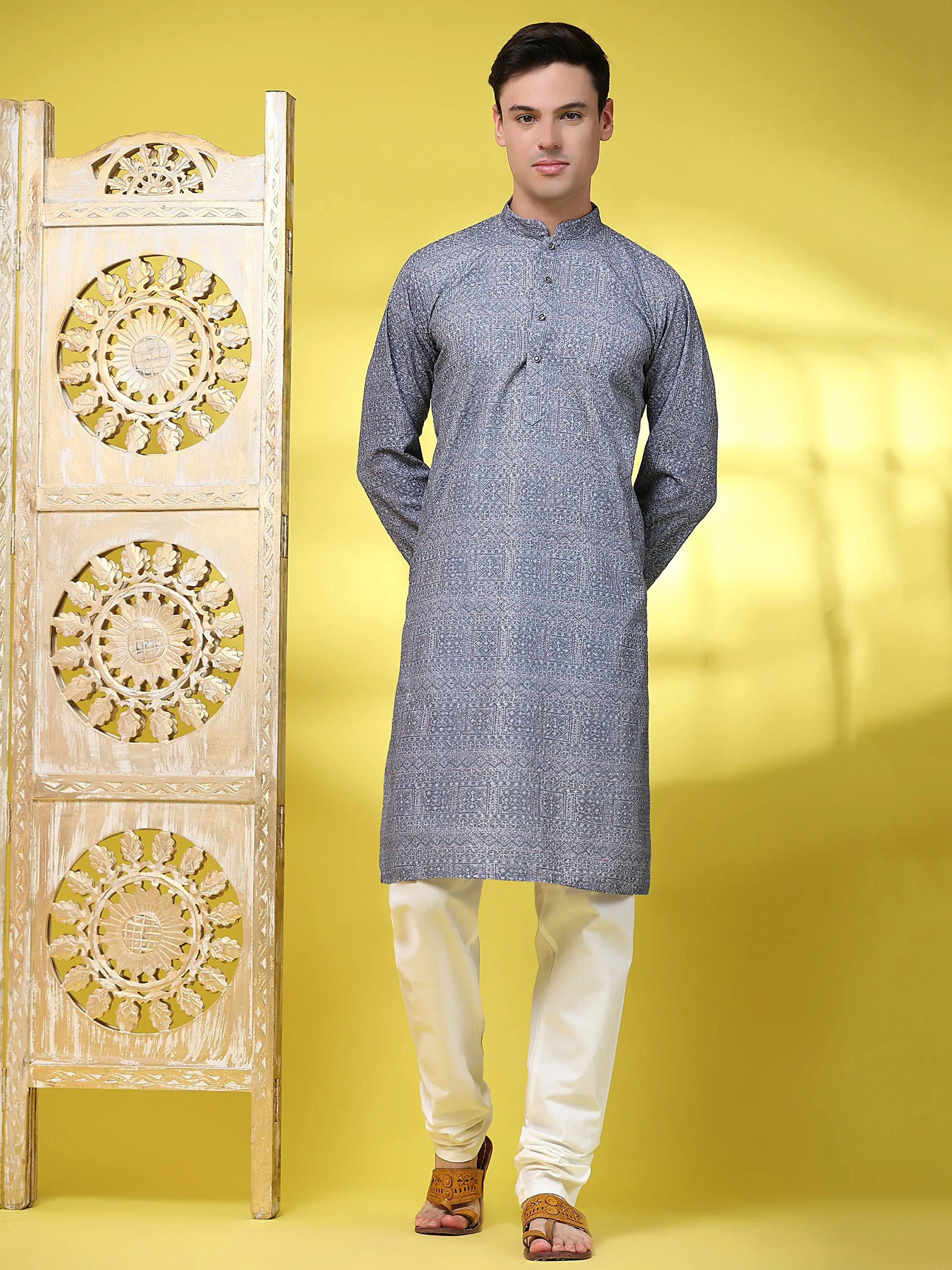 Men’s Embroidered Sequined Kurta with Pajama 2-Piece Set