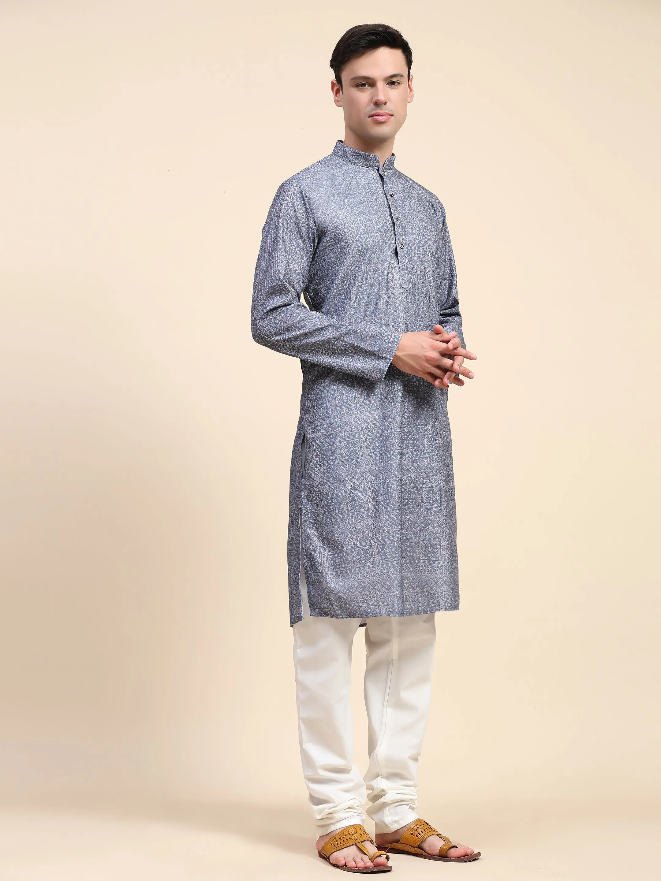 Men’s Embroidered Sequined Kurta with Pajama 2-Piece Set