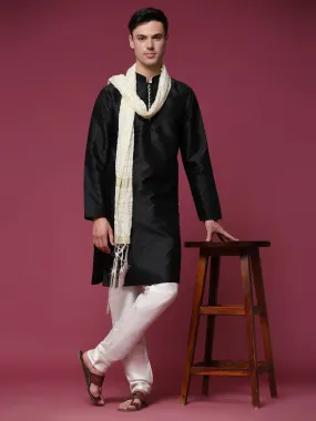 Mens Jacquard Silk Kurta Pajama Set with Scarf Ethnic Motifs 3-Piece Set