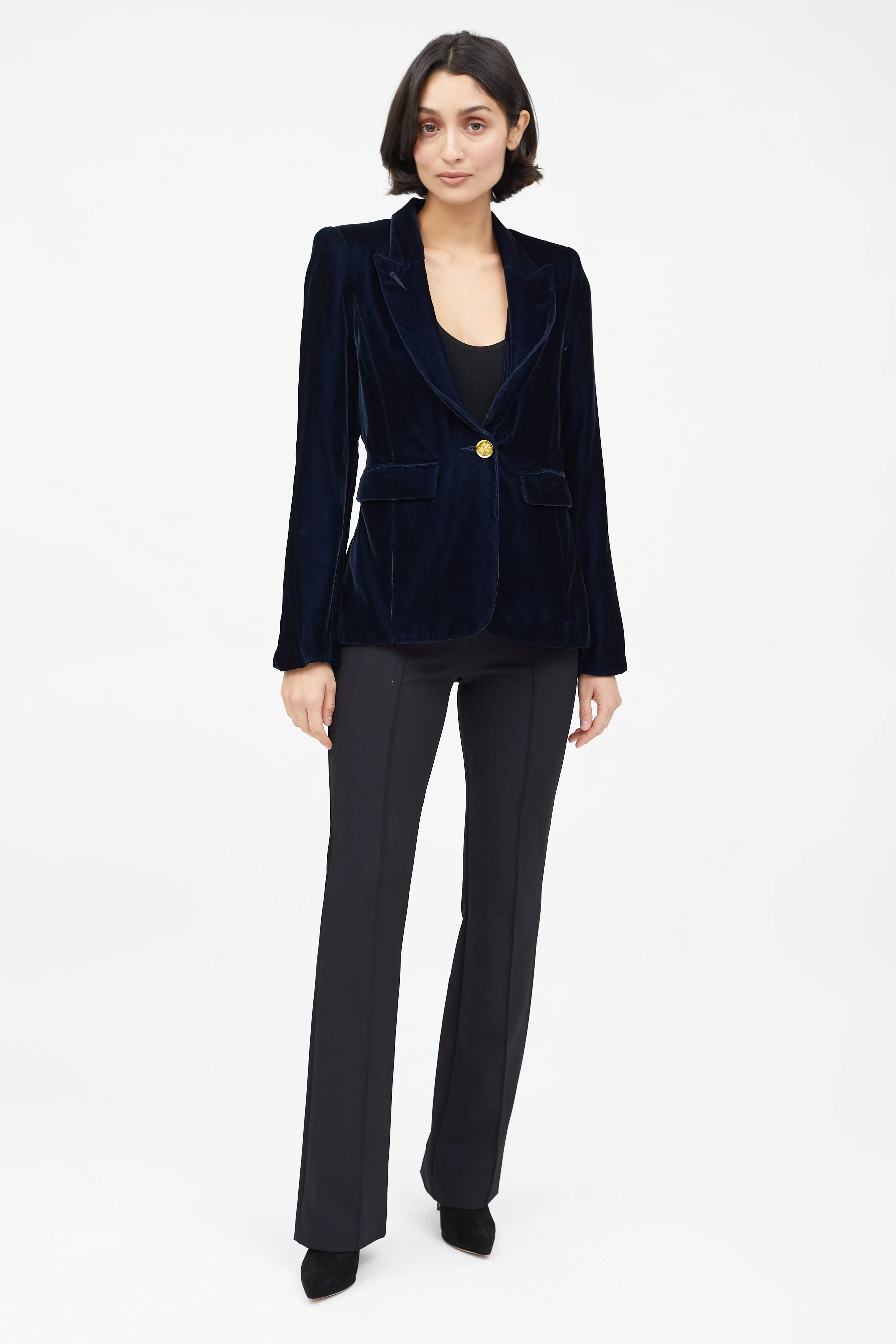 Navy Velvet Single Button Blazer