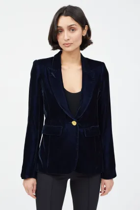 Navy Velvet Single Button Blazer