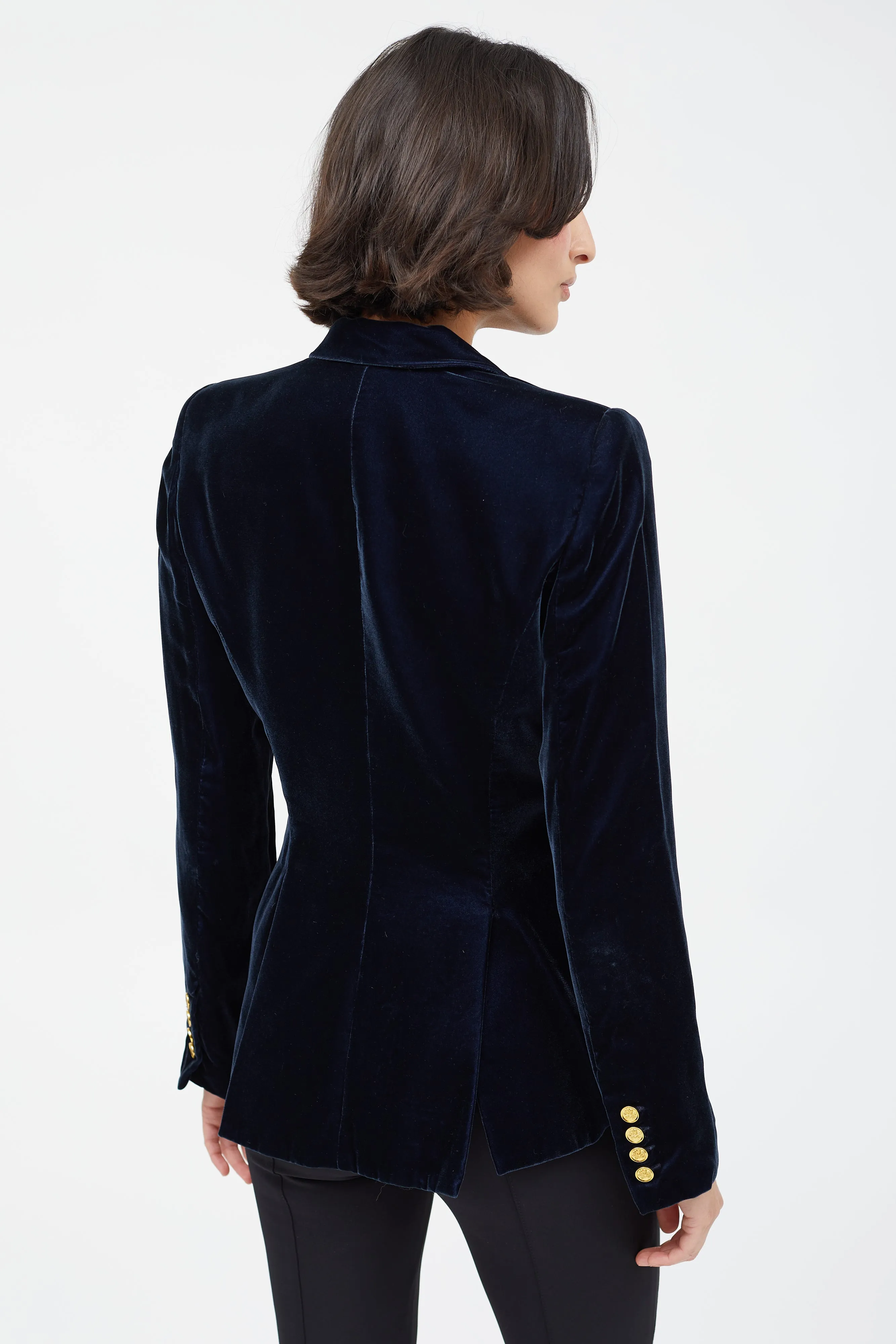 Navy Velvet Single Button Blazer