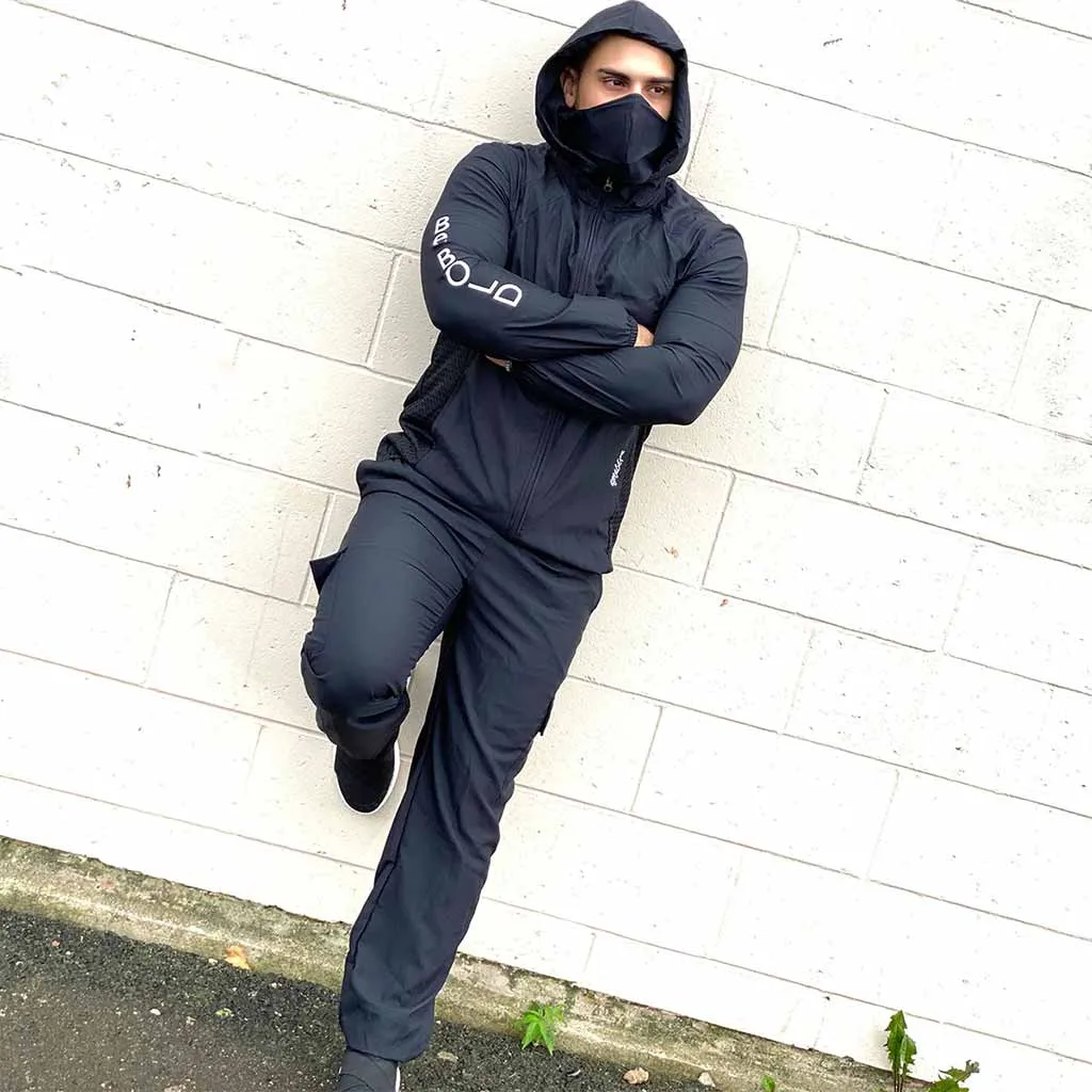 PROTECTIVE BLACK MEN'S JACKET AND JOGGER SET- FACE MASK INCLUDED
