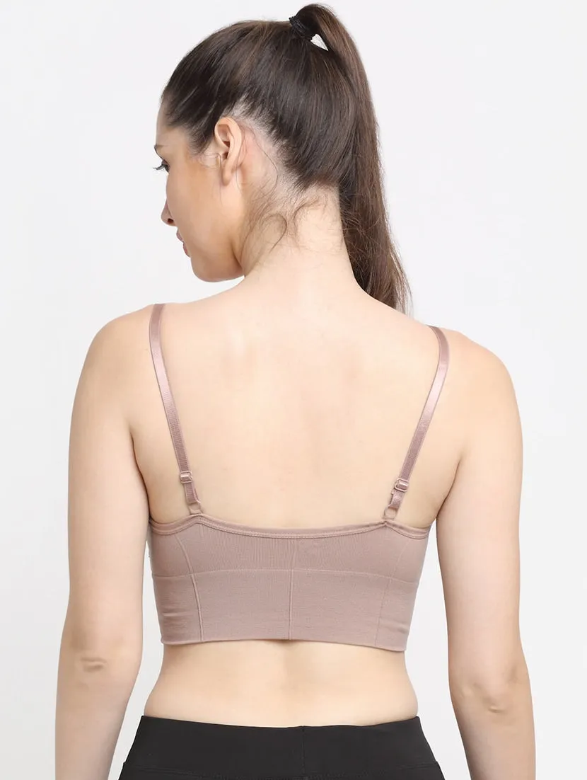 Rosy Brown Padded & No Wire Dry Fit Solid Comfort Workout Bra for Women