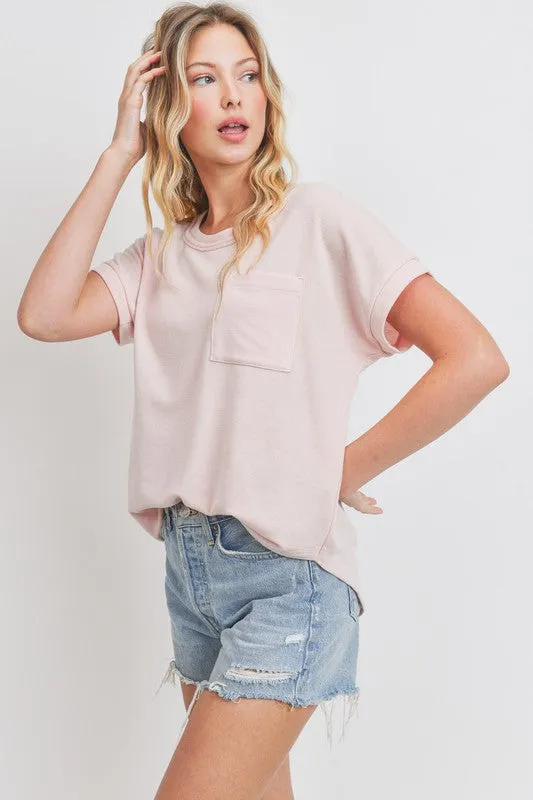 Terry Pocket Tee-Pale Pink