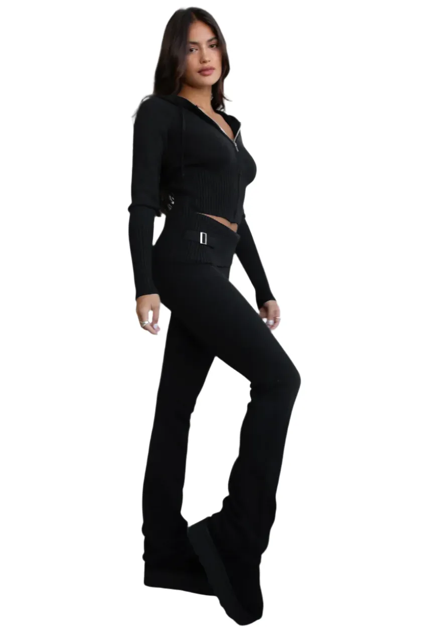 TIC TOC - "COZEE" Sweater Knit Two Piece Set - Black