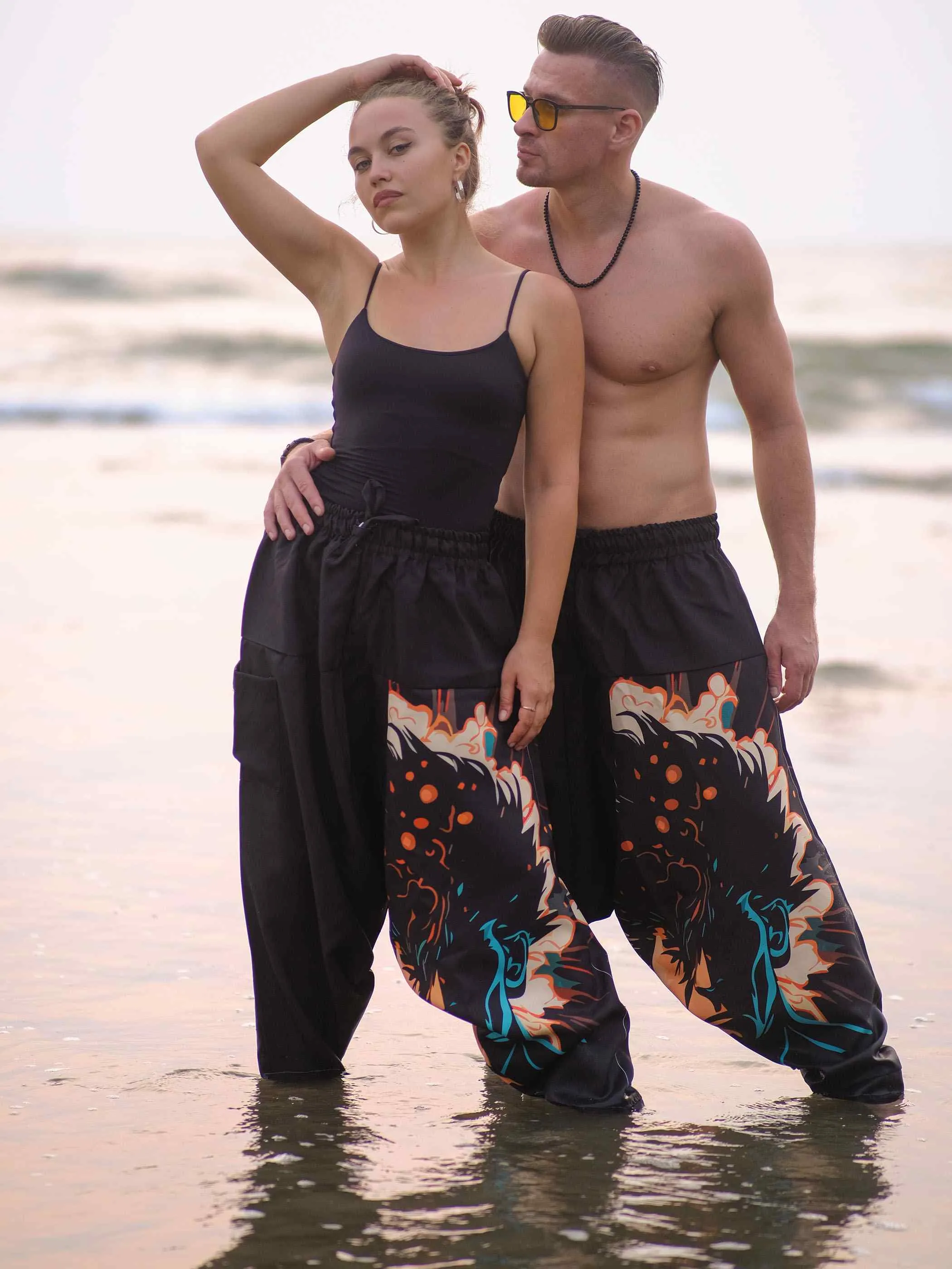 Women's Nomad Elegance Hippy Black Harem Pants Aladdin Balloon Pyjamas For Travel