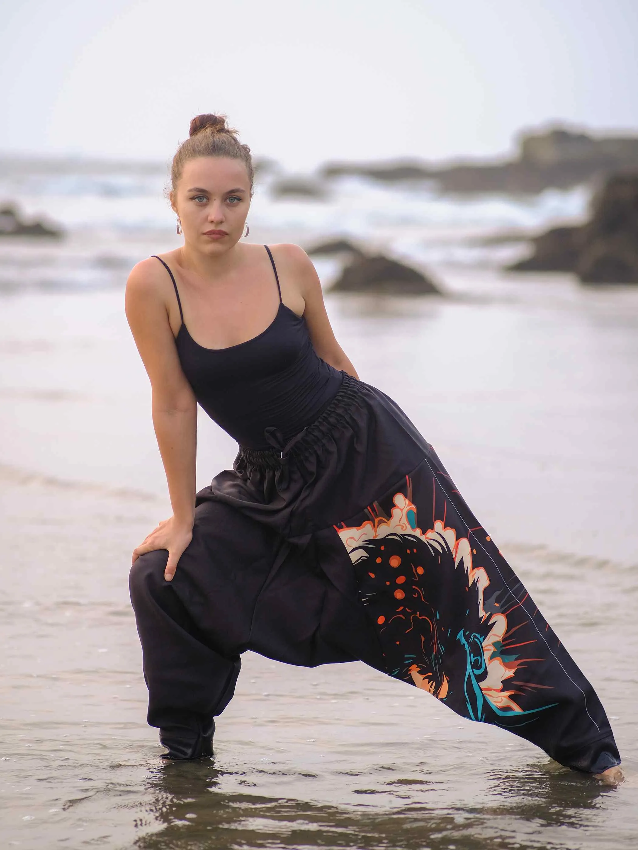 Women's Nomad Elegance Hippy Black Harem Pants Aladdin Balloon Pyjamas For Travel