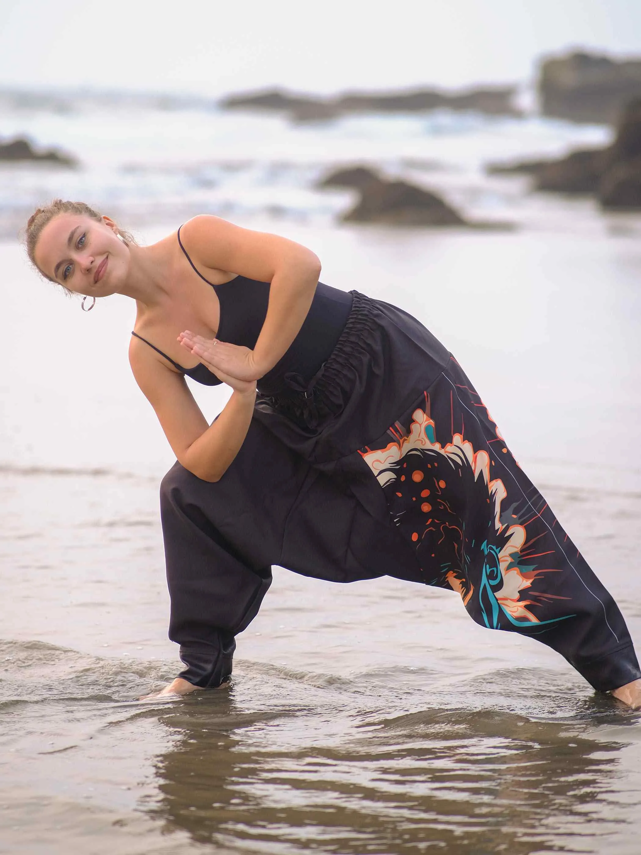 Women's Nomad Elegance Hippy Black Harem Pants Aladdin Balloon Pyjamas For Travel