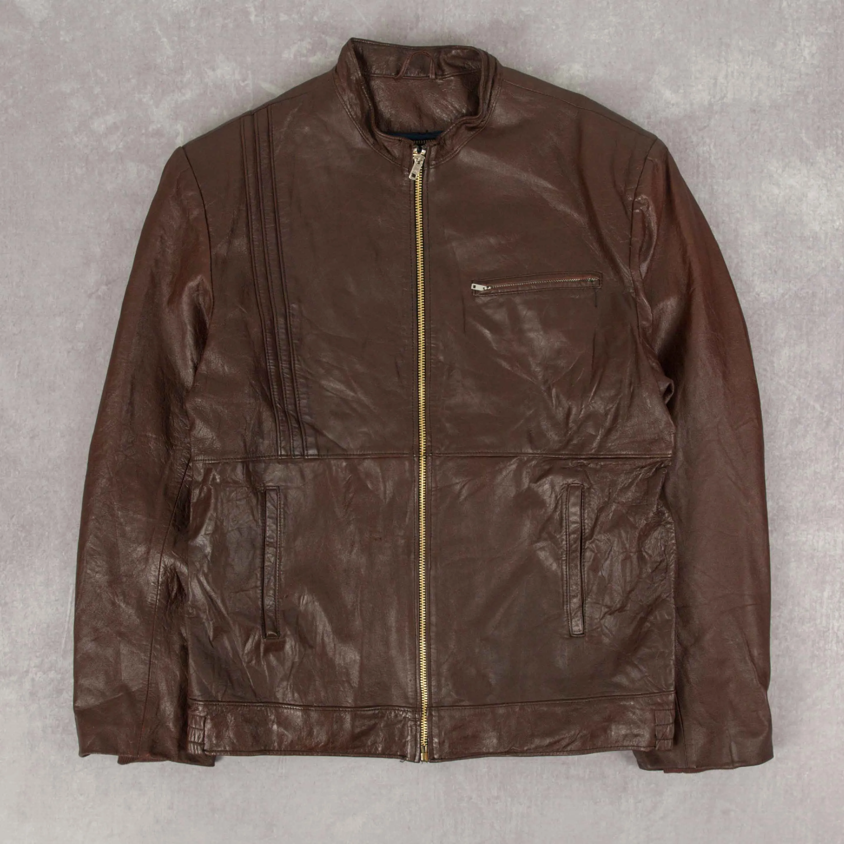 WOMEN'S VINTAGE 1980S FULL ZIP LEATHER BOMBER JACKET - LARGE